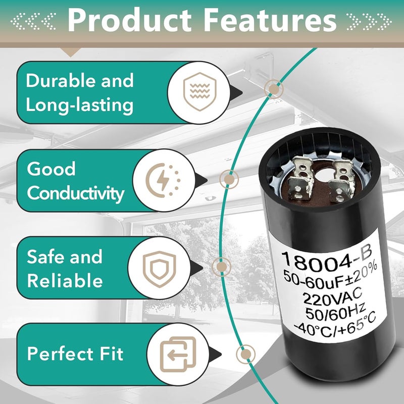 Gfdoso X-18004-B Capacitor for Genie 1/3HP Openers – 50-60uf 220V Garage Door Opener Starting Capacitor Replacement (Compatible with Genie 18004B & 18004-B, 50/60Hz AC, Black) - Image 5